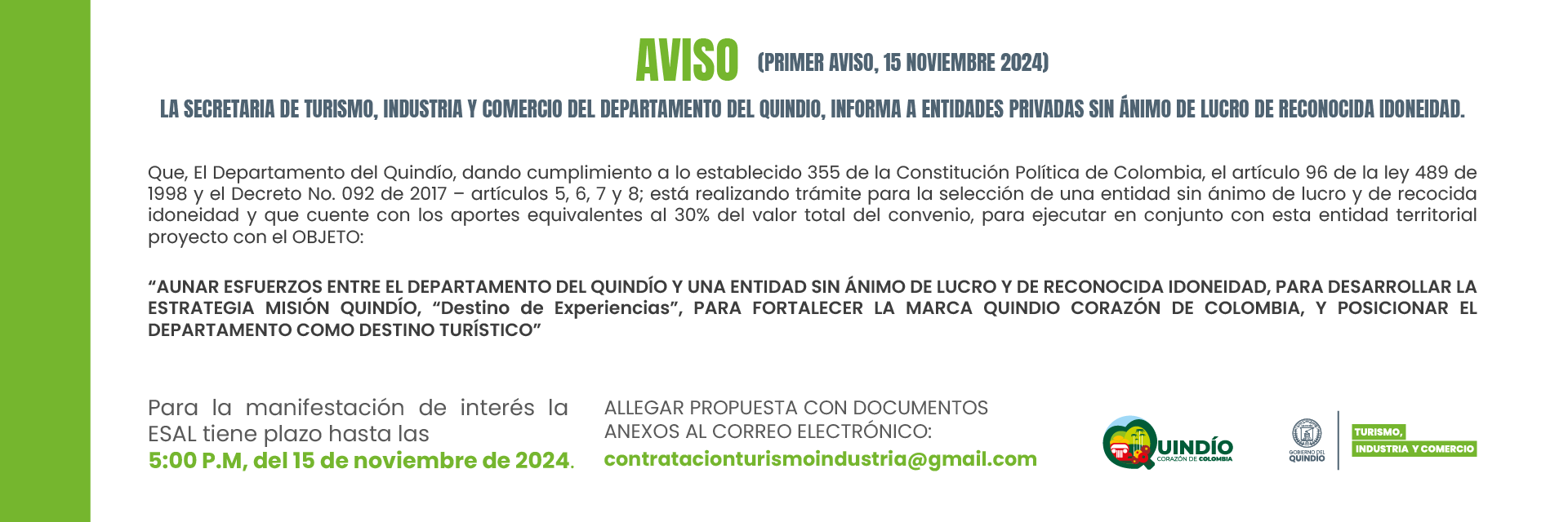 AVISO PEQUENO PRIMERA CONVOCATORIA OBJETO DE CONVENIO ASOCIACION DESARROLLAR LA ESTRATEGI