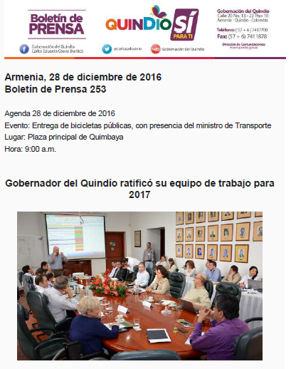 Gobernación del Quindío mantuvo informada a la ciudadanía en 2016 sobre las acciones ejecutadas por la defensa del bien común