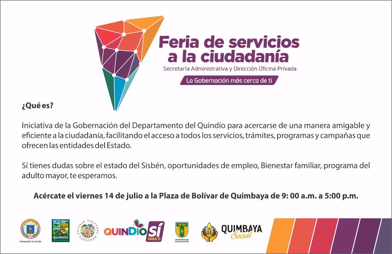 Con Feria de Servicios a la Ciudadanía Gobernación acercará hoy oferta trámites y programas a los habitantes de Quimbaya