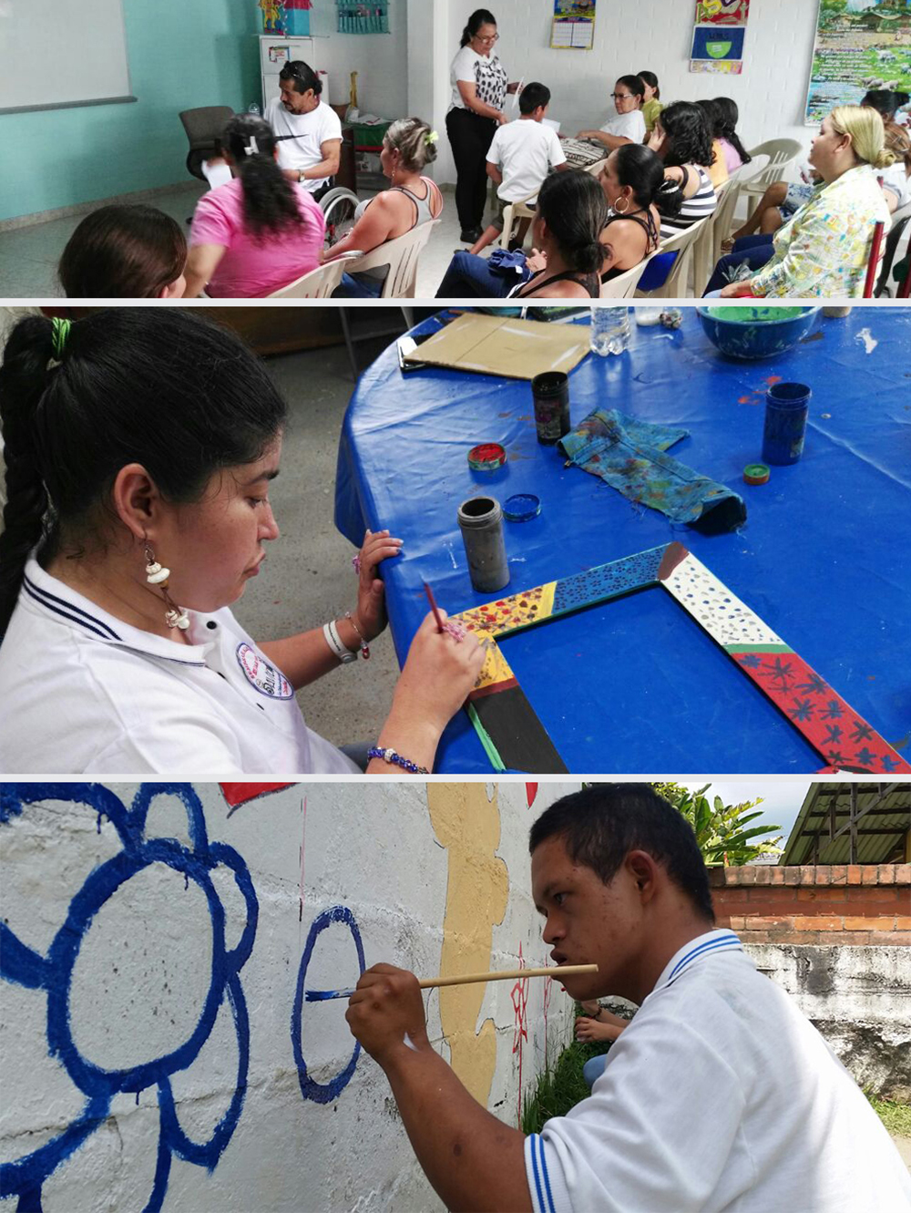 Niños en condición de discapacidad de La Tebaida participaron de un taller de muralismo y pintura sobre madera