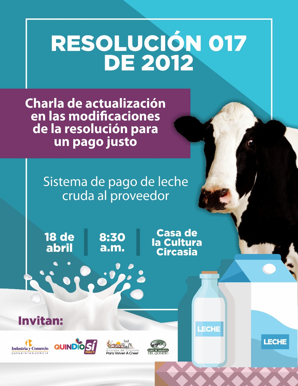 Gobernación del Quindío invita a productores de leche y agroempresarios dedicados a la transformación de lácteos a actualizarse en la normatividad que rige precios de la Leche
