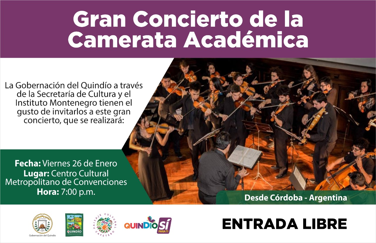 Gobierno departamental invita a los quindianos a disfrutar del concierto de la sinfónica argentina Camerata Académica
