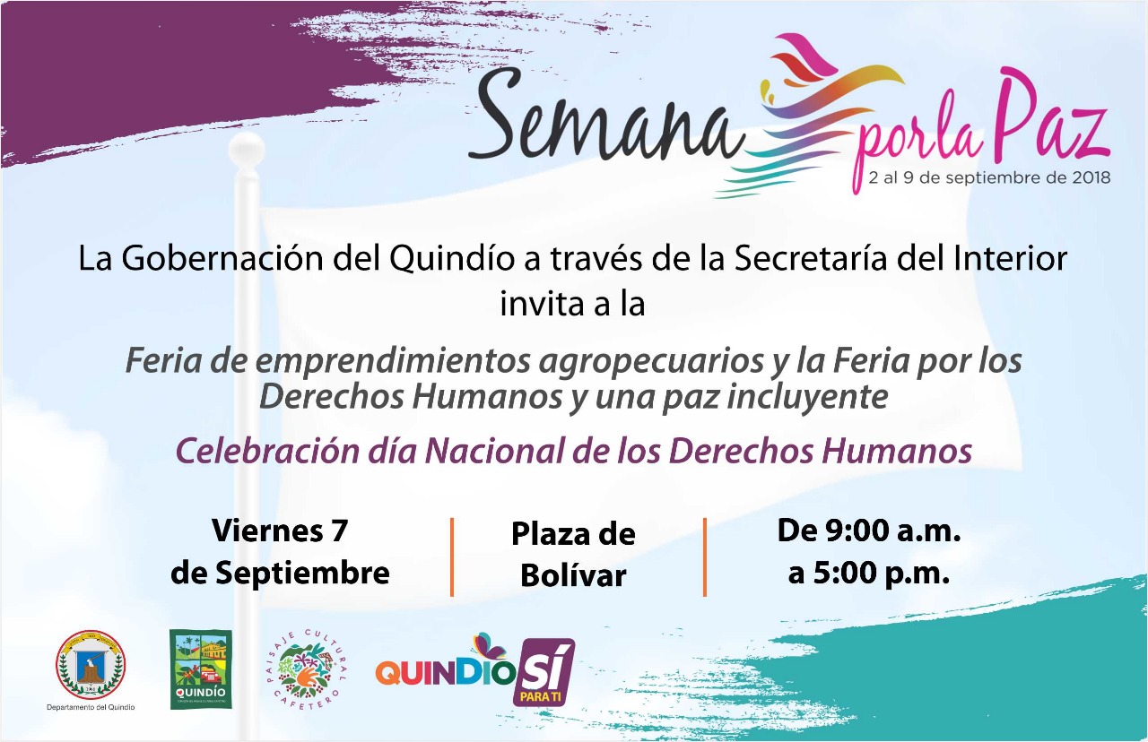 Gobernación invita a la comunidad a participar de la Feria por una paz incluyente este viernes en la plaza Bolívar de Armenia